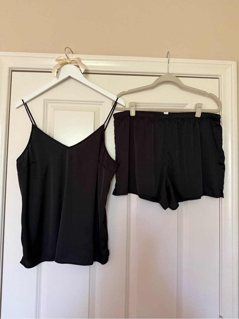 stars above Black Satin Cami & Shorts Sleep Set
